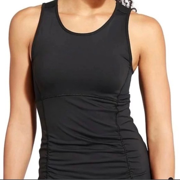 Athleta Tank Top Womens M Black Ruched Workout Sleeveless Athletic Activewear - Picture 1 of 9